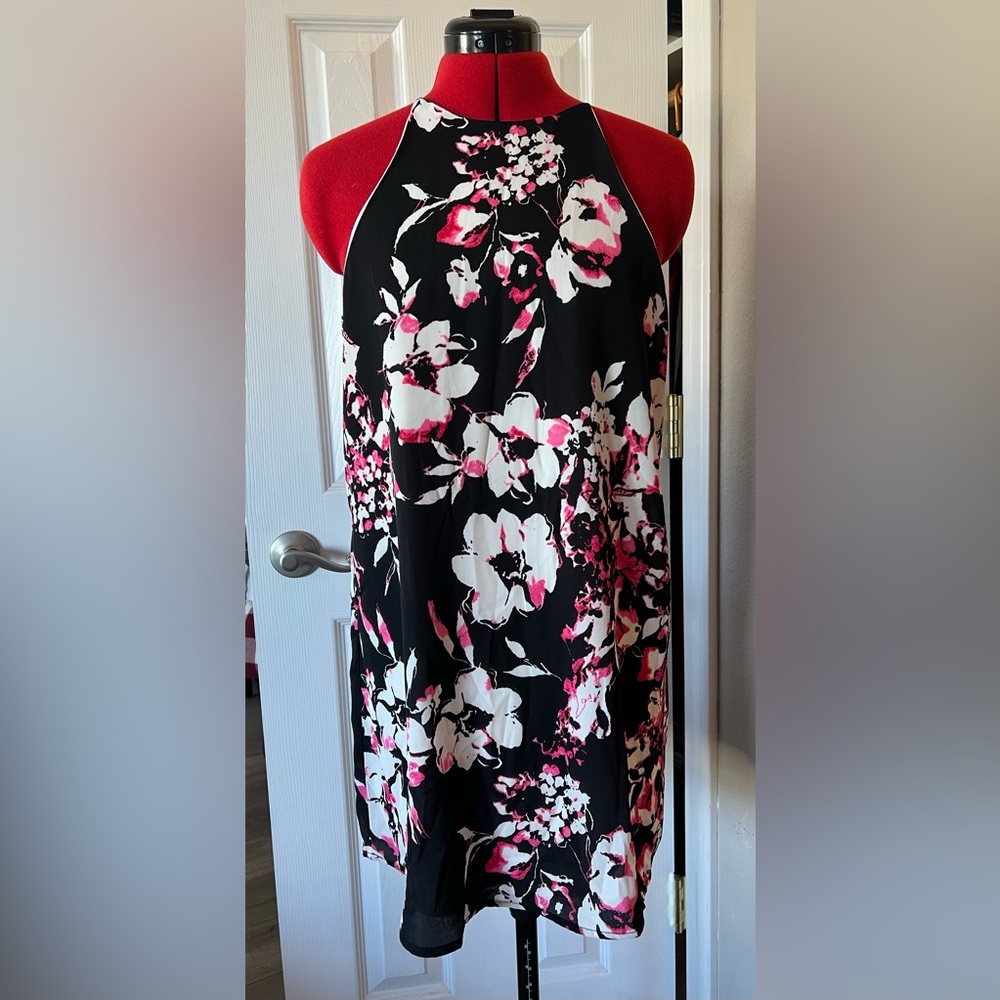 Pink, black and white floral dress